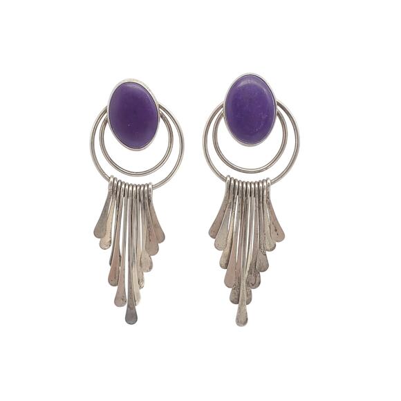 Navajo Sterling Silver Purple Earrings 925 Drop Richard Begay RB Dangle Western - Picture 5 of 7